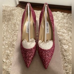 New Jimmy Choo Agnes 85mm Glittered Heels Dragon Fruit Size EU 37.5